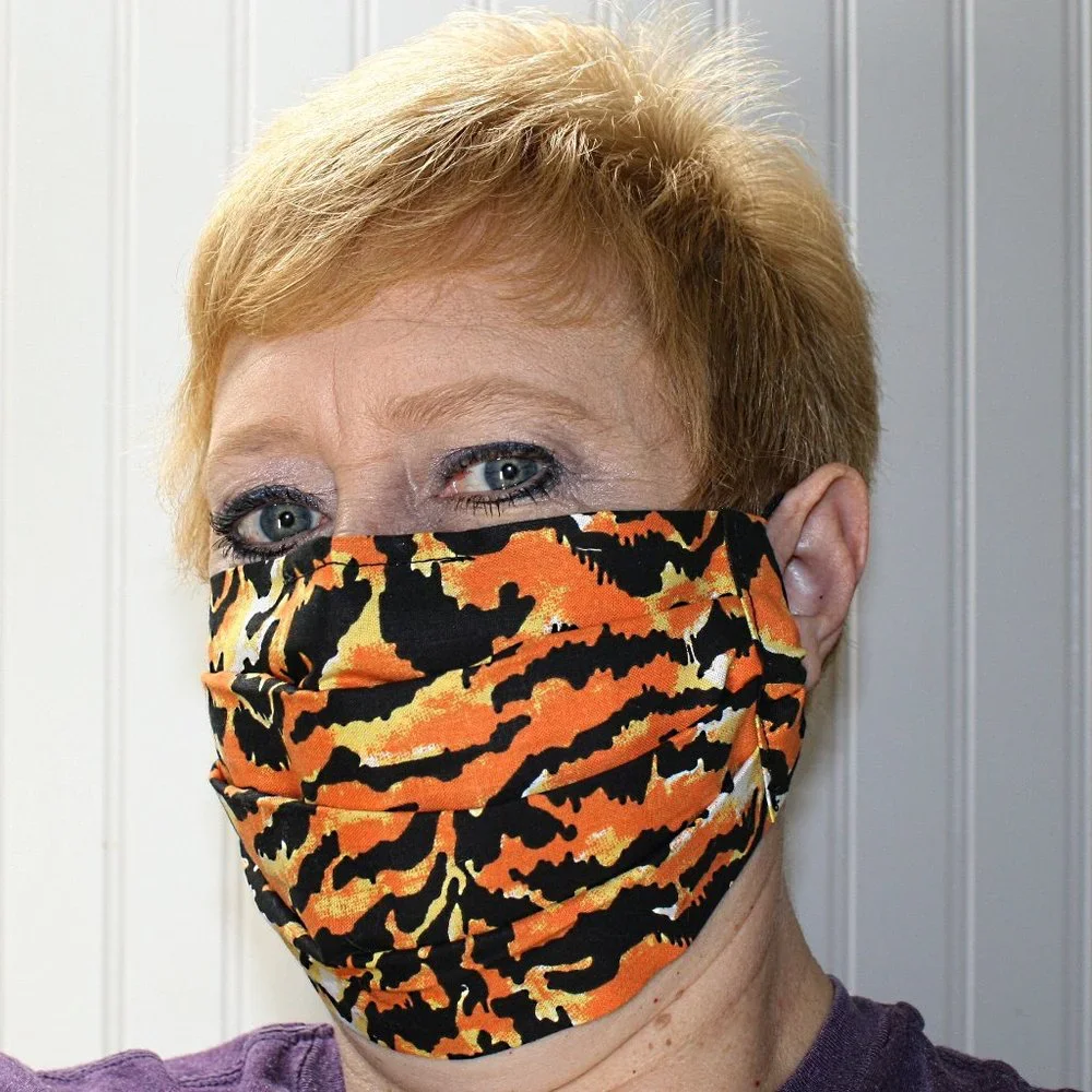 HAND CRAFTED Face Mask Tiger Animal Adult Cloth Fabric Print - Pocket Style